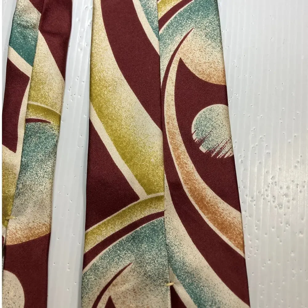 Vintage Multicolor Abstract Retro 80’s 90’s Silk Wide Short Men Necktie 56”